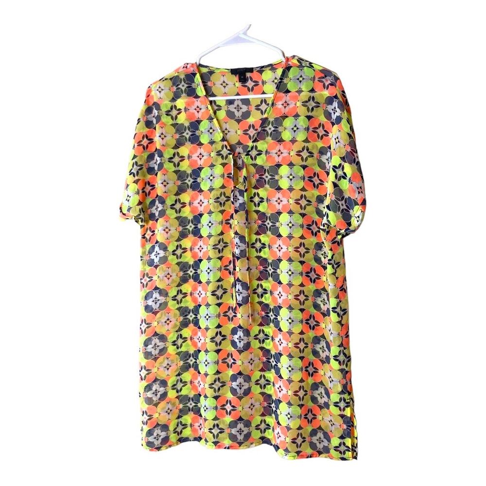 JCrew Beach Cover Bright Neon‎ Semi Sheer Geo Print Size XS